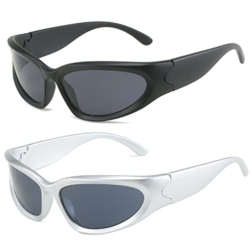 BUTABY Wrap Around Fashion Sunglasses for Women Men Oval Dark Futuristic Sun Glasses Outdoor Sport Shades UV400 Protection - Main Image