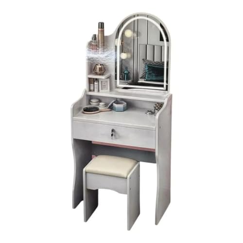 Trade Shop - Toilette Postazione Trucco con Sgabello Moderno Specchio con Luce LED Touch 2 Colori - Bianco