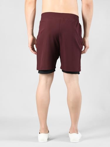 Image of CHKOKKO Double Layered Gym Shorts for Men Workout | Compression Inner Layer with Pockets Across Inner Outer and Back | Dry Fit Sports Athletic wear for Running Jogging or Training