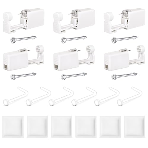 QWALIT Nose Piercing Kit Nose Ring Piercing Gun Silver Nostril Piercings Kit with Rings Studs Disposable Self Nostril Piercings Gun Kits at Home Piercer Tool with Clear Retainers