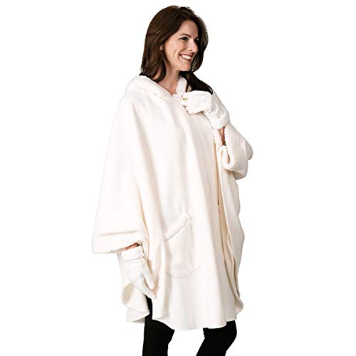 Le Moda Women’s Hooded Tonal Sherpa Trimmed Wrap with Matching Gloves | Winter Collection | One Size Fits All2