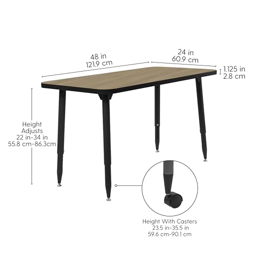 Image of Adapte Commercial Classroom Activity Table - 24 inch x 48 inch Rectangle, ADA Compliant Tapered Legs with Glides & Casters, Adjustable Height 22-34 inch Wheelchair Accessible, School & Office Furniture