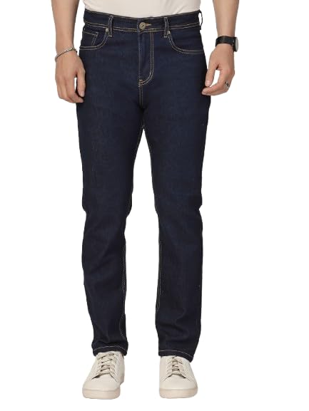 Image of Style Quotient Men Dark Blue Regular Fit Mid Rise Stretchable Jeans