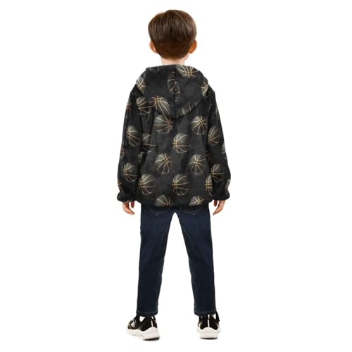 CHIFIGNO Basketball Black Kids Polar Fleece Lined Winter Jackets, Toddler Boy Fleece Jacket with Hooded 3T4