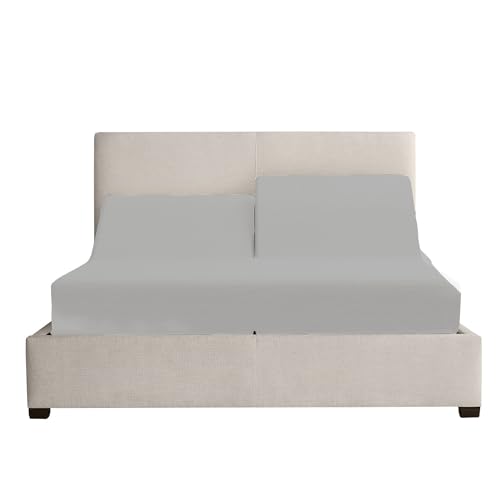 Image of Cottingon 4 PC Split /Flex Top King Sheets Sets for Adjustable Beds, Luxury Microfiber Half Split King Sheets for Sleep Number Beds fits 15 to 18 Inch Deep Mattress, Light Grey