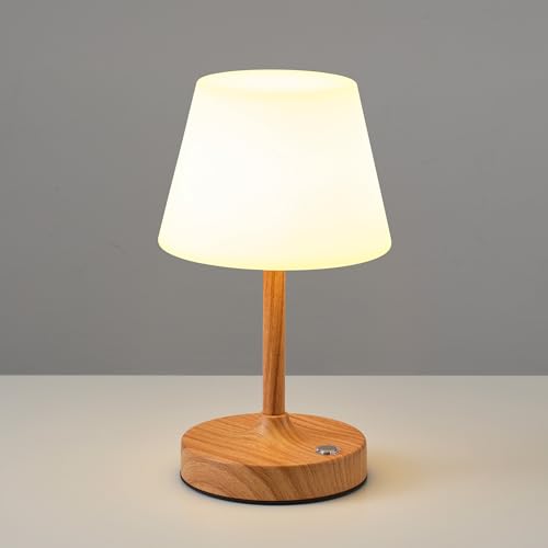 PUSU Cordless LED Wood-Grain Small Table Lamp Waterproof Shower Desk lamp