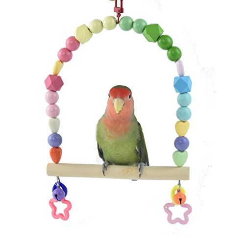 Wooden-Bird-Swing-for-Cockatiels-Parrot-Perch-Hanging-Toys-Parakeets-Birdcage-Stands-Cage-Playground-Play-Gyms-Accessories-Colorful-Bead-Bell-Climbing-Toy-for-Lovebirds-Conures-Budgies