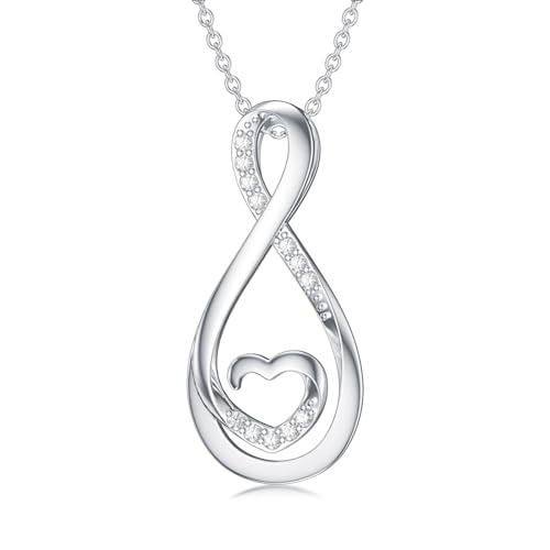 Diamond Infinity Necklace for Women 925 Sterling Silver Infinity Heart Pendant Necklace Diamond Infinity Necklace for Mother's Day Anniversary Birthday Christmas Gift for Her