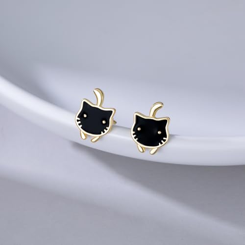SLUYNZ 925 Sterling Silver Lovely Black Cat Earrings Studs for Women Teens Cat Studs Earrings for Cat Lovers4