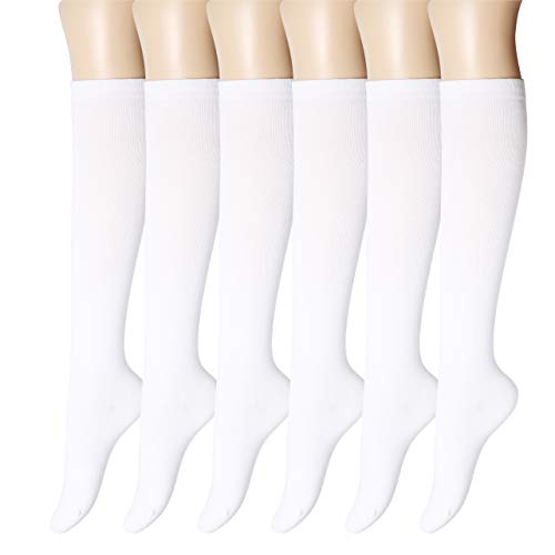 YEJIMONG Women's Cotton Knee High Socks, School Uniform Team Sports Tube Socks, 6 Pairs Size 5-9