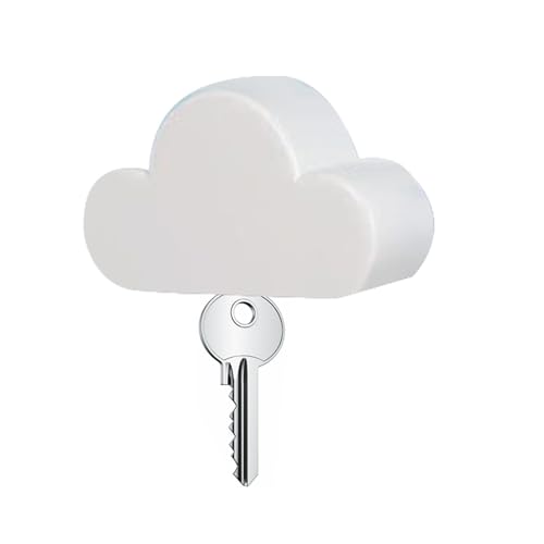 Porte-clé magnétique nuage blanc avec motif nuages | Décorations de la maison, porte-clé cloud, nouveauté, peut contenir plusieurs clés, clips, ciseaux sur la porte murale