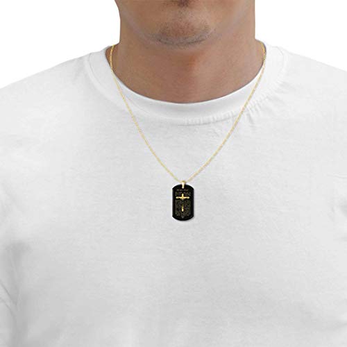 Lord's Prayer Crucifix Cross Necklace for Men Onyx Dog Tag Pendant 24k Gold Inscribed Scripture, 20" Chain4