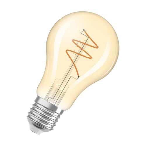 OSRAM Vintage 1906 Classic es una de color blanco cálido con un filamento en espiral en forma de bombilla clásica. Ofrece 4,9 W para 470 lm, casquillo E27, cristal dorado, 60 mm de diámetro, 2200 K.