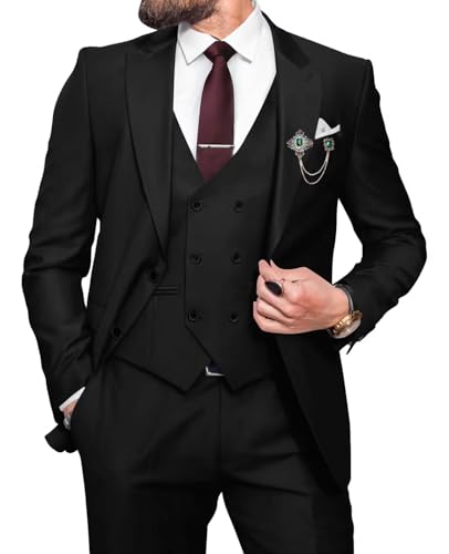 Suits for Men Double Breasted Slim Fit Mens Suits 3 Piece for Mens Business Wedding Party Prom