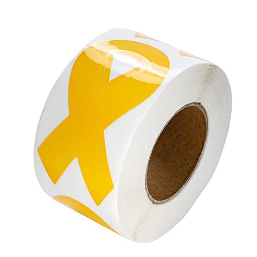 250 calcomanías grandes con forma de cinta dorada para concienciación sobre el cáncer infantil (1 rollo, 250 calcomanías)