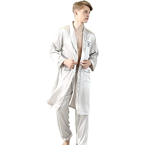 Wowcarbazole Men's Satin Robe Set 2 pcs Kimono Silky Lightweight Bathrobes Soft Sleepwear Pjs Sets with Pockets4