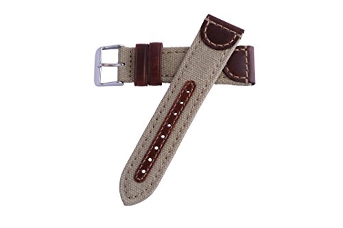 Hadley Roma MS868 22mm Khaki Genuine Leather & Canvas Mens Watch Strap