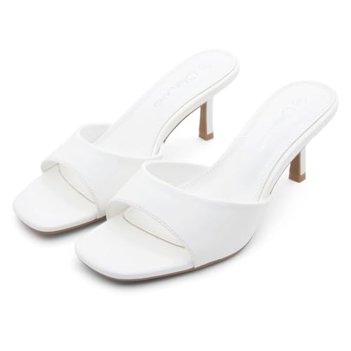 Image of Shoe Land Women's Low Heels Stiletto Heeled Slides, Open Toe One Band Slip-On Heeled Mules - Dressy Heeled Sandals for Prom, Party Wedding and Vacation