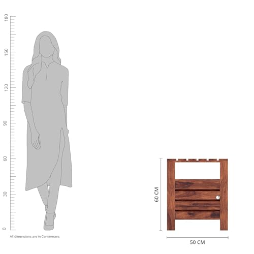 Image of Amazon Brand - Solimo Solid Sheesham Wood Poshe Side Table with Bottom Shelf and Cabinet (Natural Finish)