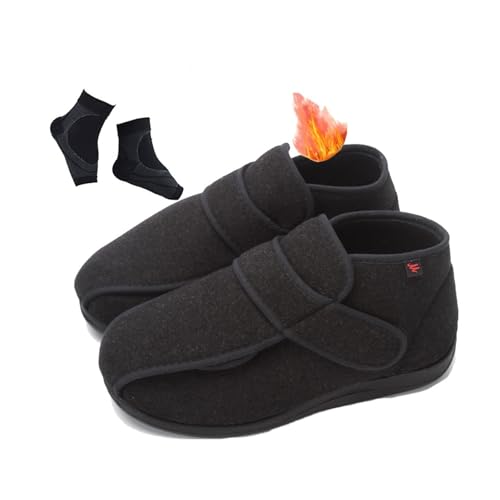 Diabetic Winter Boots for Men, Men's Comfy Winter Warm Fleece Fur Lining Adjustable Diabetic Shoes, Swollen Feet Walking Edema Sneakers, for Swollen Feet Plantar Fasciitis, Pain Relief