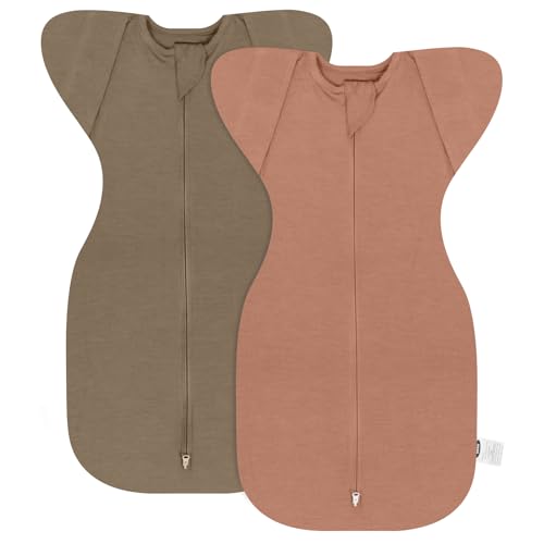 Image of MEXXI Swaddle Baby Sleep Sack With Arms Up, 2 Pack Baby Transitional Swaddle with Double Zipper,0.5 TOG, 8-13 lbs, S