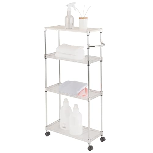 ドウシシャ ワゴン キッチンワゴン ランドリー収納 幅20cm 4段 スリム 隙間収納 耐荷重120kg 幅20×奥行45×高さ91.5cm EP452090-4 木製天板 作業台 白 ホワイト ハンドルとキャスター付きで移動らくらく 専用シート付き 可動