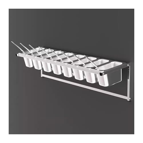 WTLONBF Juego de especiero Comercial, estación de condimentos, Estante Organizador de Acero Inoxidable, dispensador de Alimentos para bufé de Cocina de Pared (Plata-A, 90,7 x 21 x 21 cm)