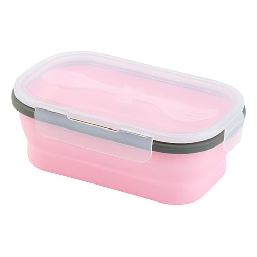 PLUSHCEWT 1000ml Silikon Camping Schüssel, Tragbare Silikon Schüssel, Faltbare Silikon Bento Box Zusammenklappbare Tragbare Lunch Box Container Wiederverwendbare Tragbare Camping Schüssel (Rosa)