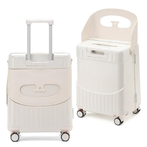 22'' Hardside Ride-On Suitcase with Seat for Kids & Adults – Travel Luggage with 360° Spinner Wheels, Lockable TSA Lock & Seat Belts, Foldable Stool for Airport Waiting