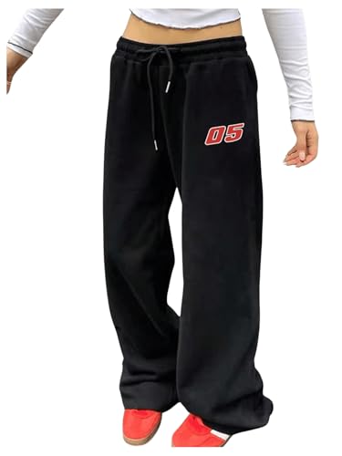 GORGLITTER Women's Baggy Sweatpants Y2k Wide Leg Stacked Sweatpants Number Graphic Workout Jogger Pants2