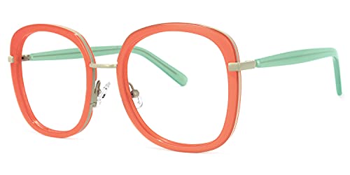 Image of VOOGLAM Oversize Square Blue Light Blocking Glasses for Women Anti UV Eyestrain Eyewear Orange Caroline GWX709297-05