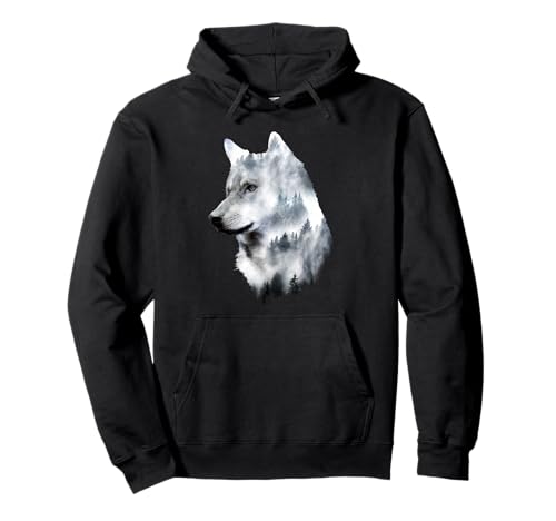Double exposition loup loups cadeau artsy animaux faune sweat à capuche