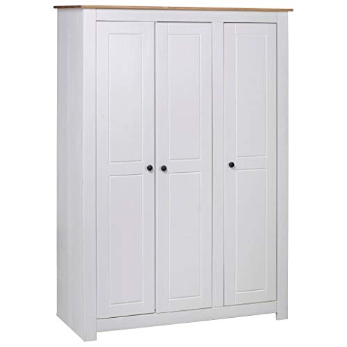 Preisvergleich Produktbild vidaXL Panama-Kiefer Kleiderschrank Weiß 3-Türig Dielenschrank Garderobenschrank Schlafzimmerschrank Schrank Holzschrank 118x50x171,5cm