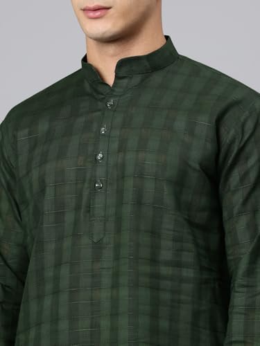 Image of Majestic Man Men's Pure Cotton Textured Check Mandarin Collar Long Kurta