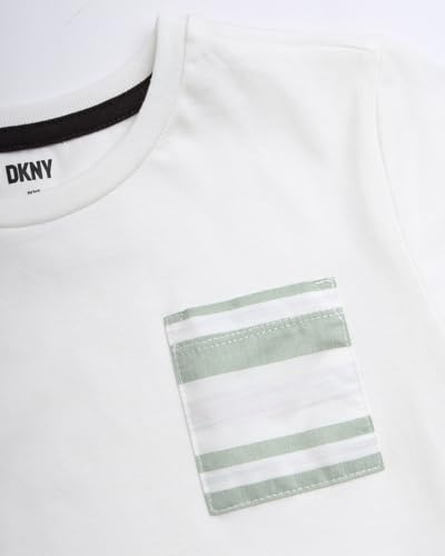 Image of DKNY Boys 3 Piece Button Down Shirt Crewneck Tee and Twill Shorts Set | Woven Button Down, Soft Tee and Matching Shorts, Breezy Lightweight Comfort for Everyday Summer Wear and Play