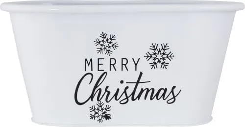 Fyne-Finds White Metal Merry Christmas Plant Pots Pail Planters Troughs Xmas Snowflakes Theme Troughs (1)