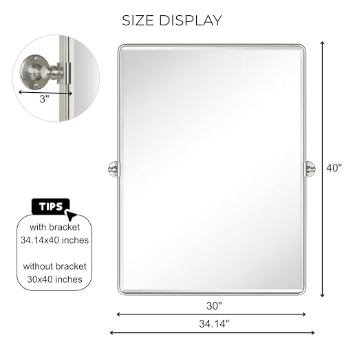 Image of TEHOME Pivot Mirror Brushed Nickel Vanity Mirror Large Black Metal Framed Rectangle Tilting Beveled Vanity Mirrors for Wall, Vertical Hanging, Overall 34.14 x 40 inches (Mirrror 30 x 40 inches)