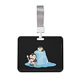 IDカードホルダー かき氷を食べるペンギン ネームホルダー カードケース パスケース 横型 首掛け おしゃれ 定期入れ 名刺入れ 社員証 名札 通勤 通学 ネックストラップ付き 贈り物