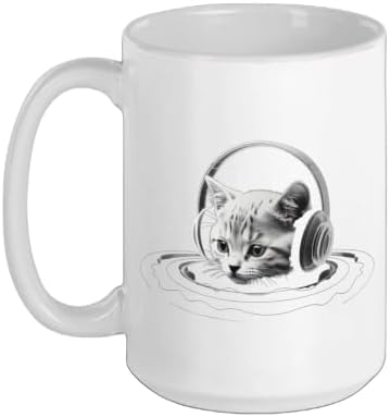 Cat Headphones Tshirt Funny y2k Grunge Silly Graphic Music Ceramic Mug, White, 15oz image 5