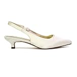 Womens Low Kitten Heel Shoes Ladies Slingback Sandals Pointed Toe Party Bridal Evening Ivory Pumps Size 5