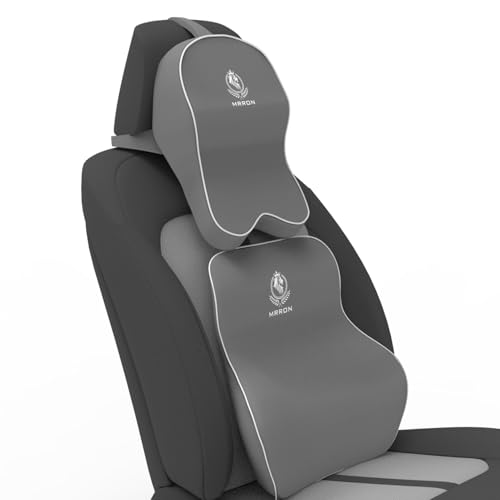 Image of MRRON Orthopedic Memory Foam Lumbar Backrest & Neck Rest Cushion for Car Seat - Ergonomic Car Back & Neck Support Pillow Combo - Pain Relief for Long Drives, Sciatica, Posture (Grey, Long Back)
