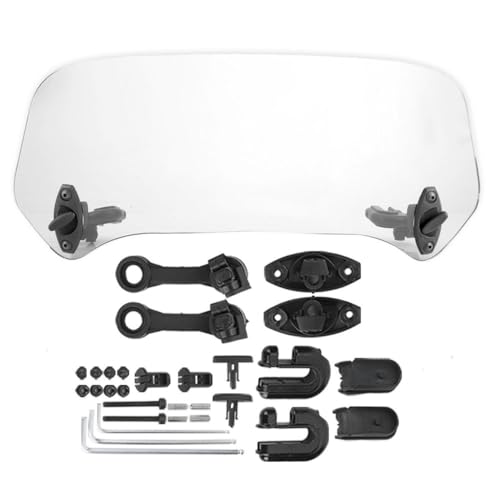 LOKLNEYK - Motorcycle Windshield Wind Universal Motorcycle Windshield Extension Adjustable Spoiler Clamp-On Windscreen Deflector With Arms And Double Hinges
