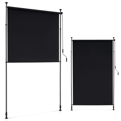 Homasis Toldo Enrollable Exterior para Terraza, Toldo Balcon con Manivela, Altura Ajustable, Extensible y Opaca, Tela para Pérgola con Protección contra el Viento y el Sol (Negro, 150 x 220-310 cm)