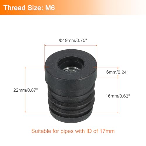 Image of uxcell 10 Black Plastic Round Plugs for 19mm /0.75 inch OD Round Tubes with M6 Thread, Furniture Leg Plugs