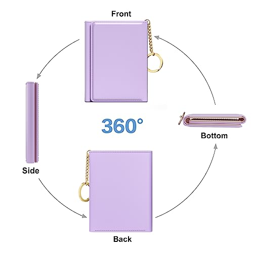 Image of Rouidr Womens Wallet, Small Slim RFID Card Wallets for Women, Cute Front Pocket Trifold Leather Card Organizer with 7 Slots & ID Window, Purple