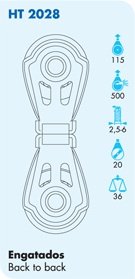 Nautos #HT 2028-DYNAMIC LINE 20 MM -Back to Back Blocks - 20 mm sheave-Heavy Duty Characteristics.Sailboat Block