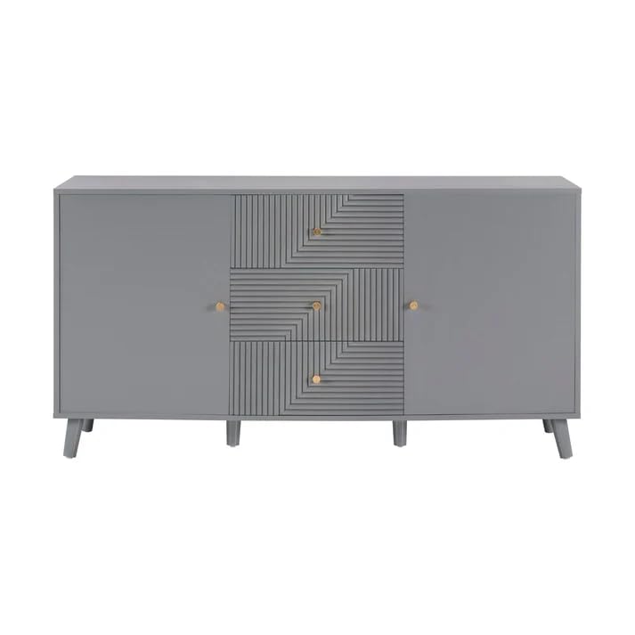Image of Wooden Sideboard Cabinet for Living Room | Side Board Crockery Cabinet with 2 Doors & 3 Drawers Storage for Dining, Drawing and Home Office | HDMR Premium Wood & Iron, Light Grey