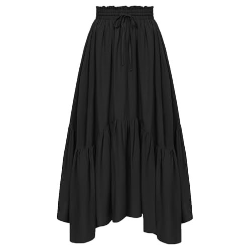 Vintage Peasant Skirts Ruffle Elastic Drawstring Waist Renaissance Maxi Tiered Skirt Medieval Victorian Pirate Dress