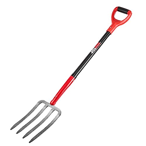 HANTOP 4-Tine Heavy Duty Pitchfork Digging Fork Garden Fork Pitch Forks with Fiberglass Handle for Gardening, Hay,Digging Potatos,43 inches