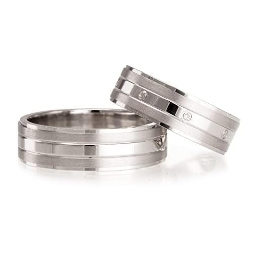 6 mm Ehering-Set 14 Karat vergoldet Paar passendes Ehering-Set Personalisierte Mann und Frau Silber-Ehering-Set